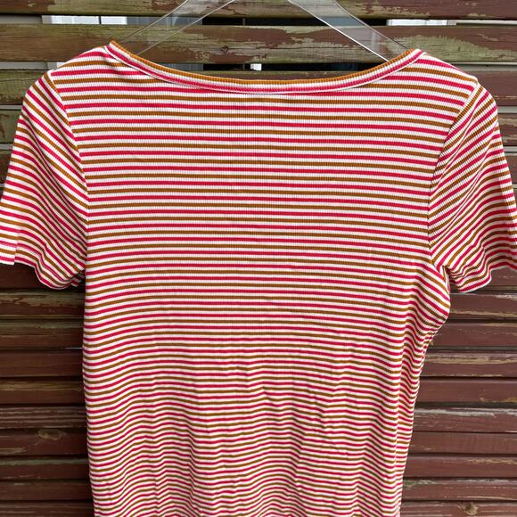 Madewell Swingy Tee Dress Mini Striped Ribbed Knit Scoop Neck Short Sleeve Small - Picture 5 of 8